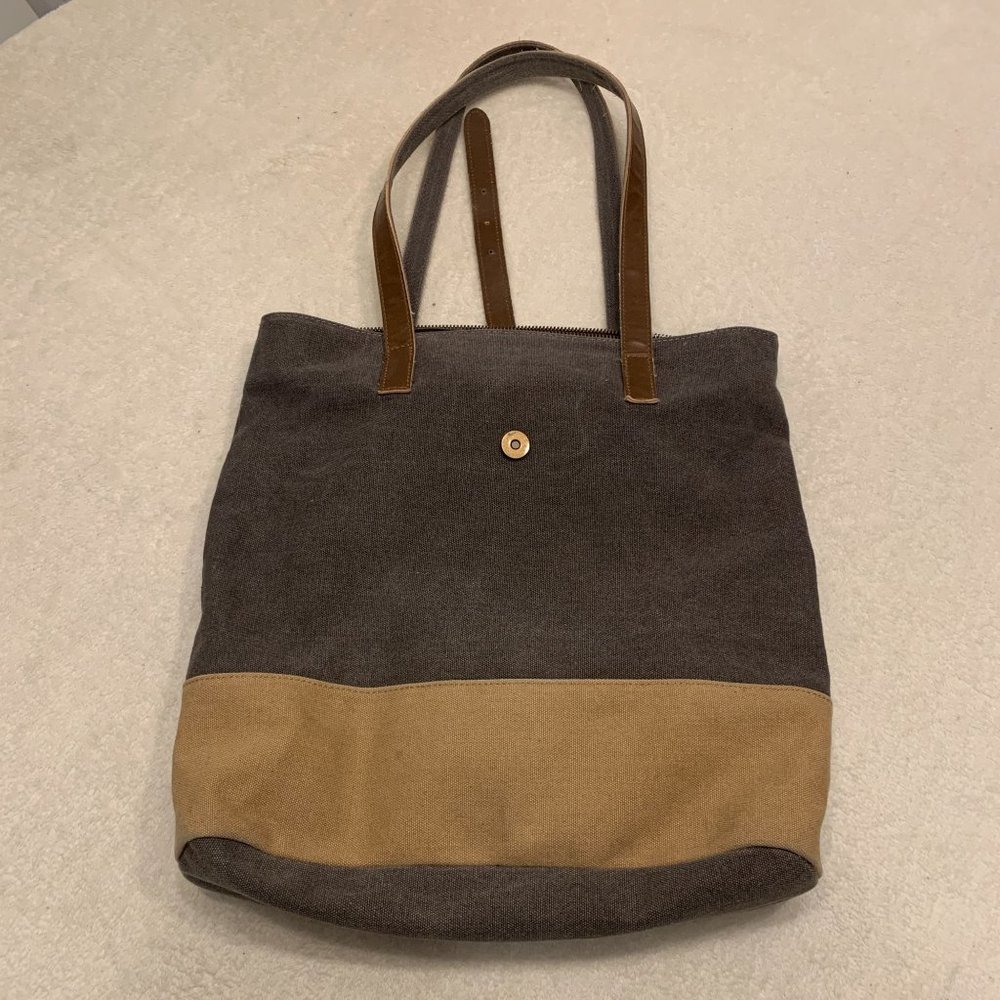 Fzone Canvas Shoulder Bag Purse Gray and Tan